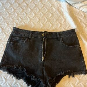 Refuge Black Jean Shorts Distressed Frayed Hem